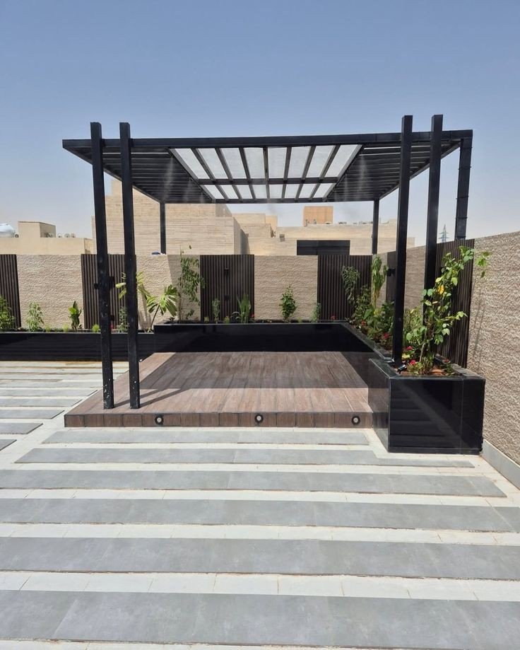 مظلات جلسات منزلية حديثة في جيزان بتصميم أنيق.